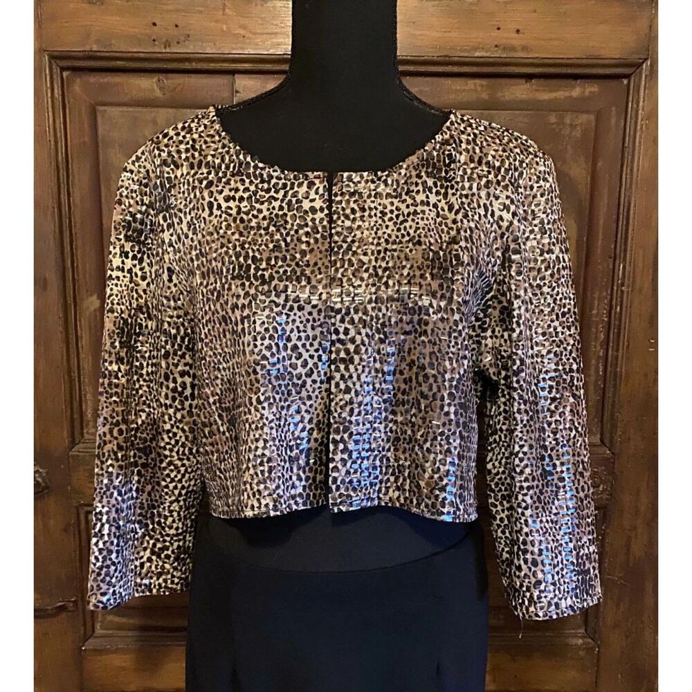 AA Studio AA Long Sleeve Cropped Open Front Leopard Print Blazer Jacket Size L